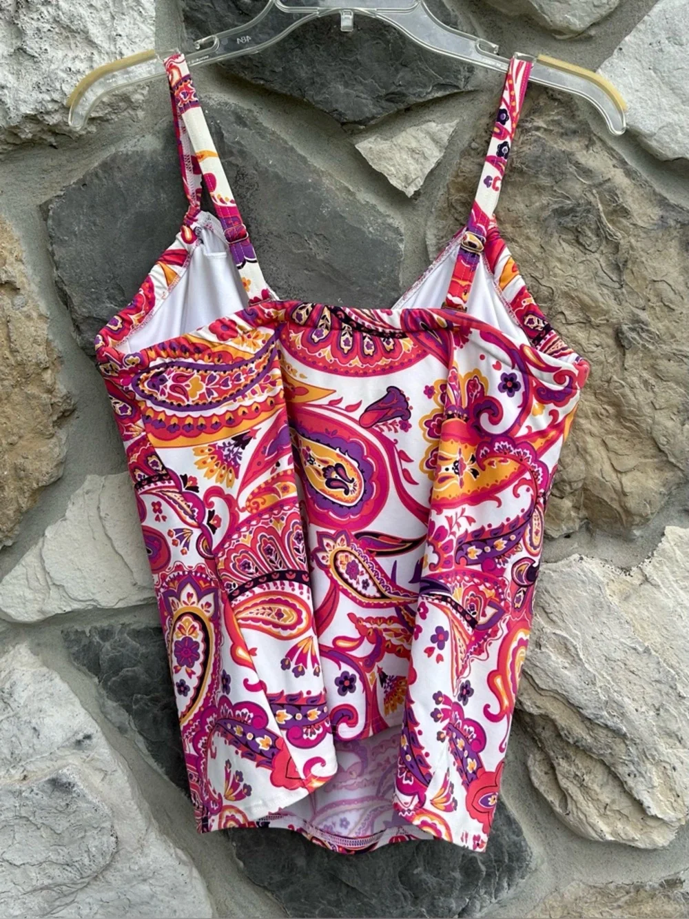 Lands End Tankini Top Size 12 D Cup Colorful Paisley Padded Slimming Modest Swim